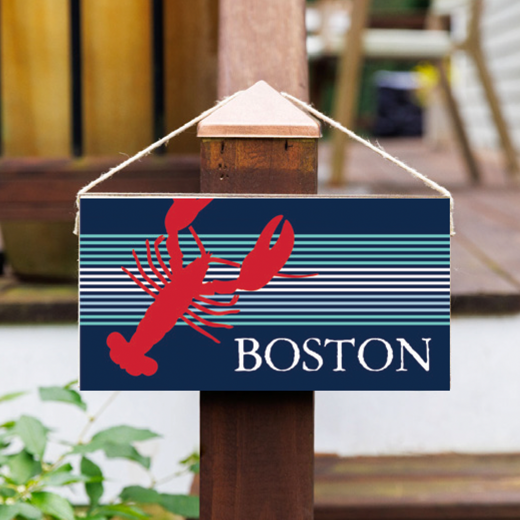 Boston Lobster Stripes Twine Hanging Sign