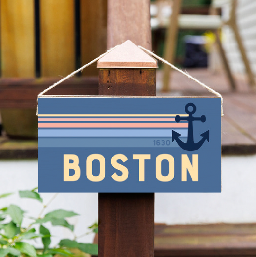 Boston Anchor Stripes Twine Hanging Sign