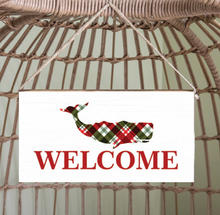 Load image into Gallery viewer, Holiday Plaid Whale Twine Hanging Sign
