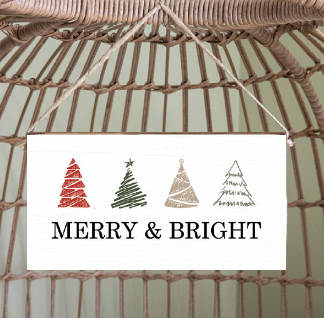 Merry & Bright Trees Twine Hanging Sign