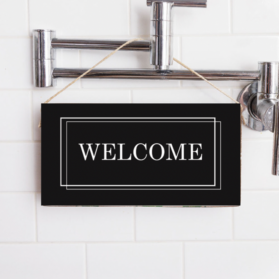 Black Welcome Twine Hanging Sign