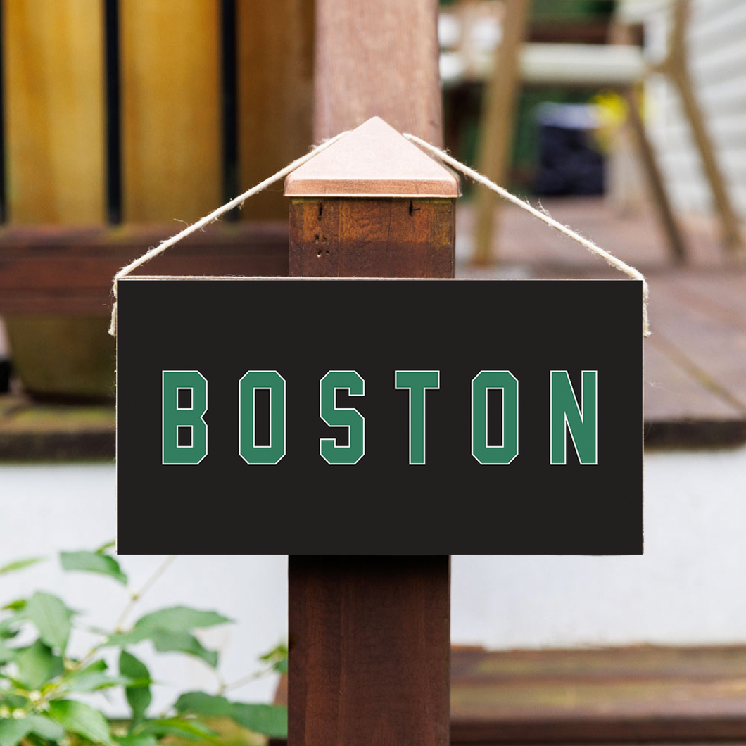 Green and Black Boston Twine Hanging Sign
