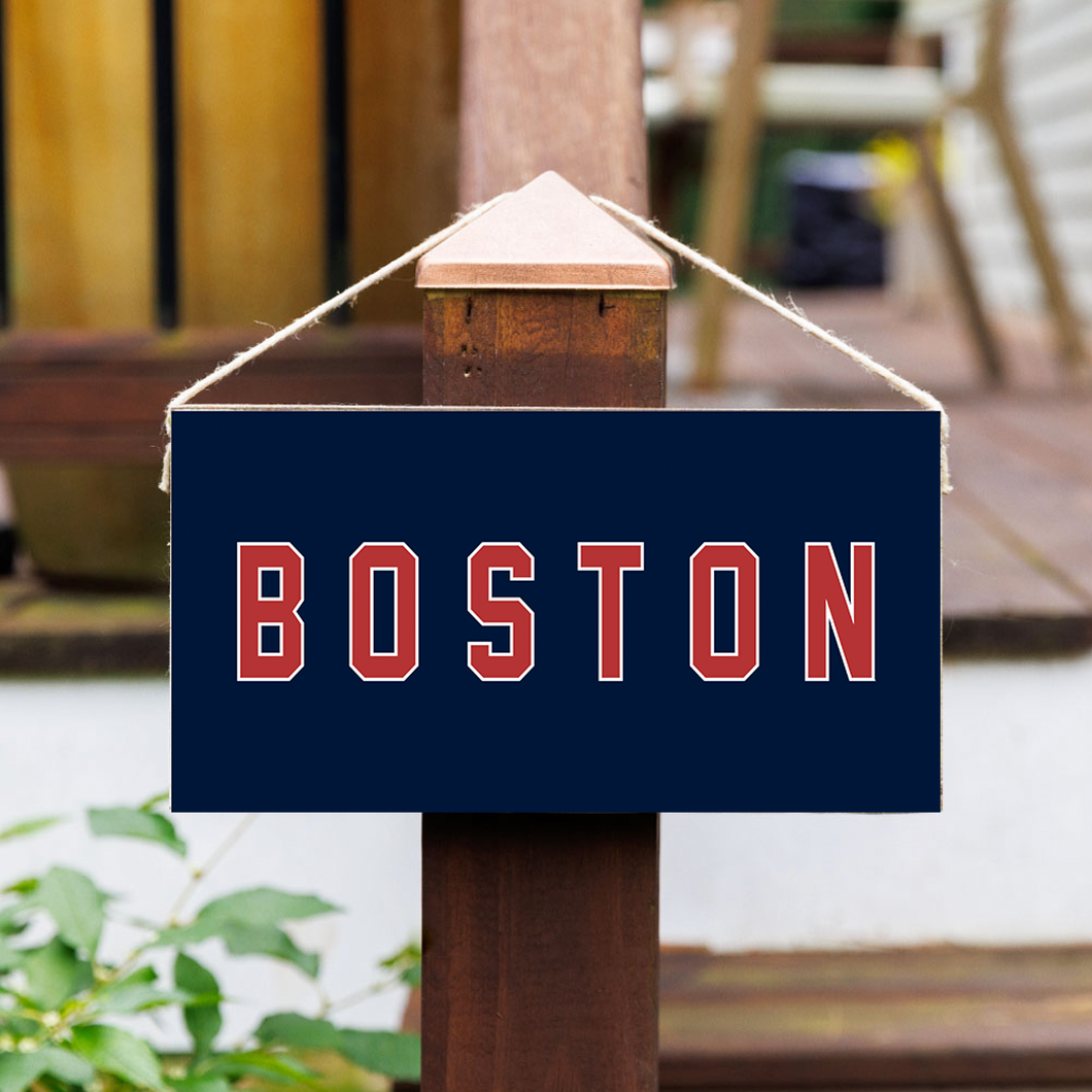 Red and Blue Boston Twine Hanging Sign