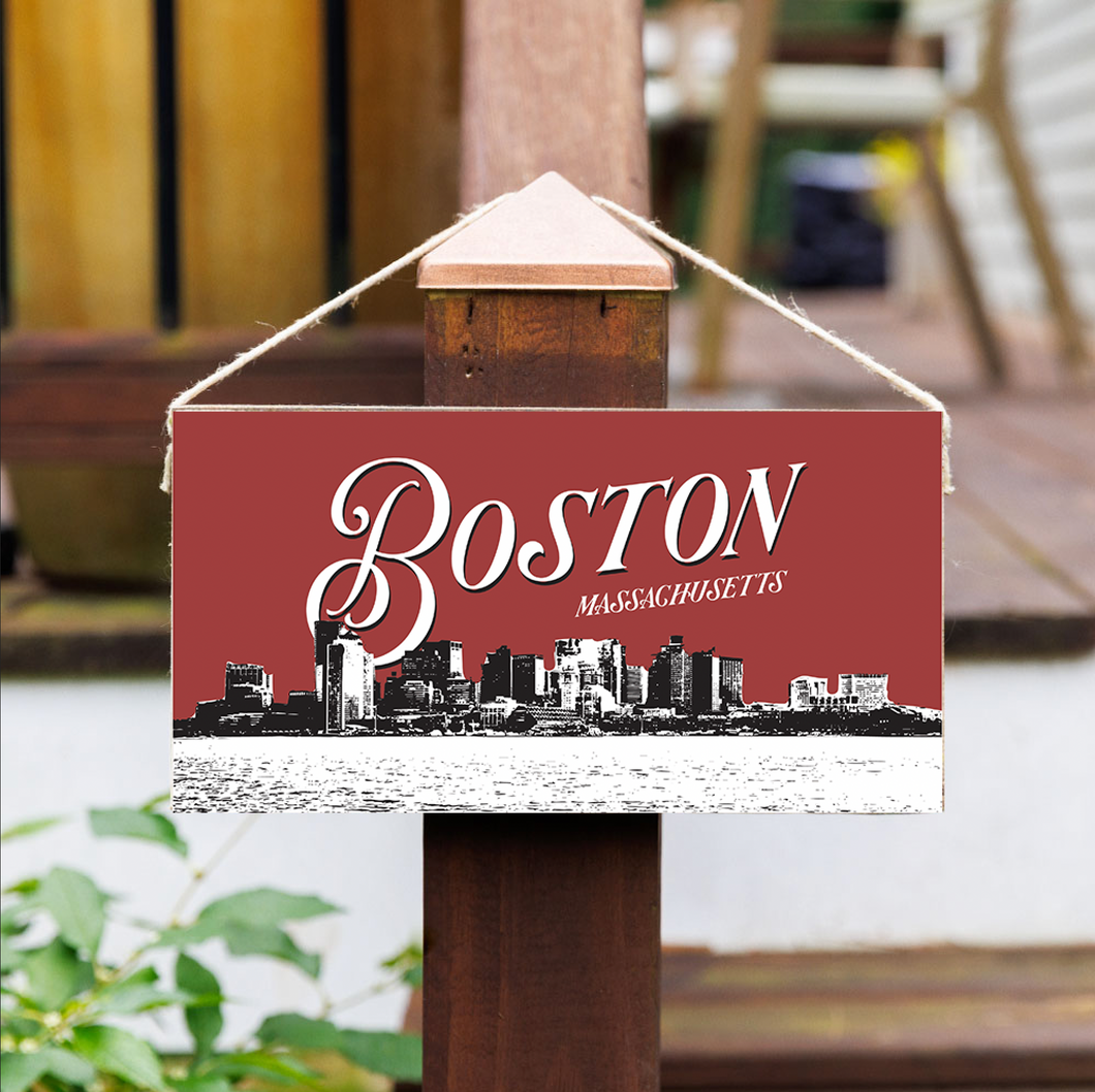Boston Mass Skyline Twine Hanging Sign