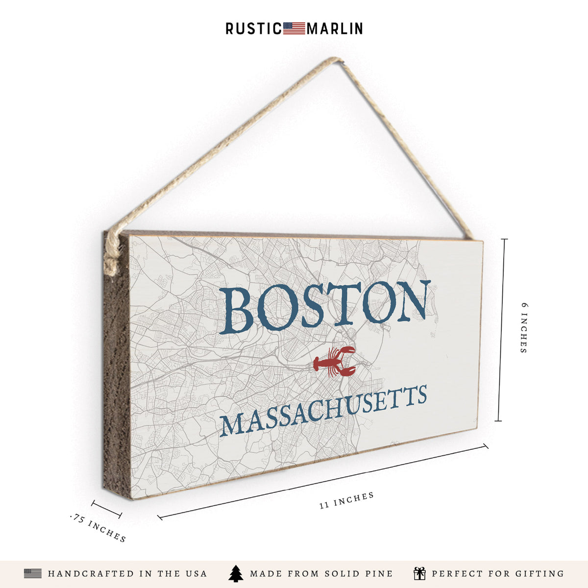 Boston Map Lobster Twine Sign