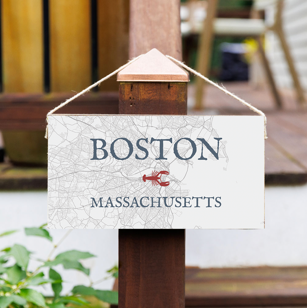 Boston Map Lobster Twine Hanging Sign