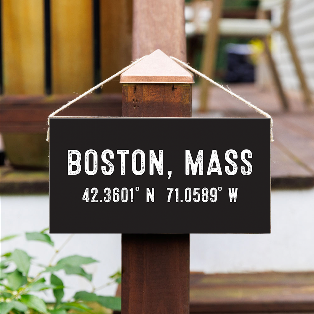 Boston Coordinates Twine Hanging Sign