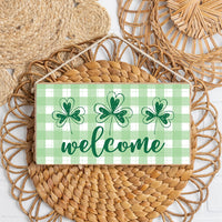 Welcome Plaid Shamrocks Twine Hanging Sign