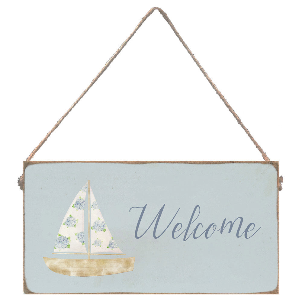 Welcome Hydrangea Sailboat Twine Sign