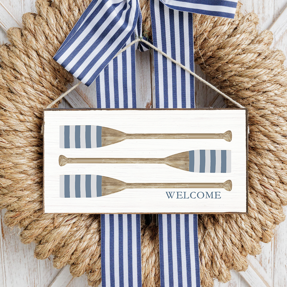 Welcome Striped Oars Twine Hanging Sign