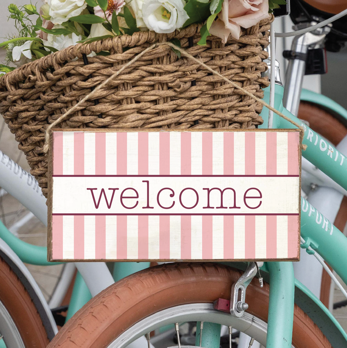 Dianthus Pink Striped Welcome Twine Sign