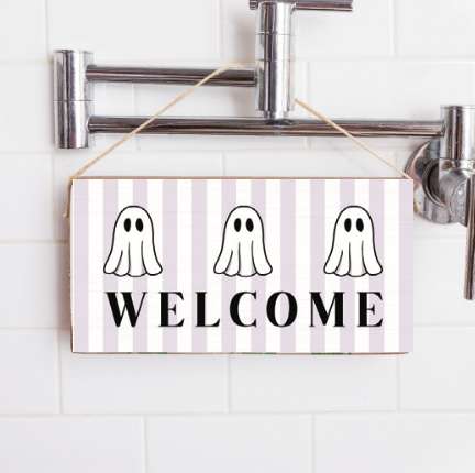 Welcome Ghost Twine Hanging Sign