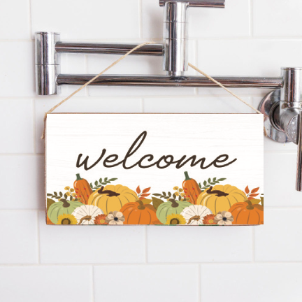 Muted Pastel Pumpkins Welcome Twine Hanging Sign