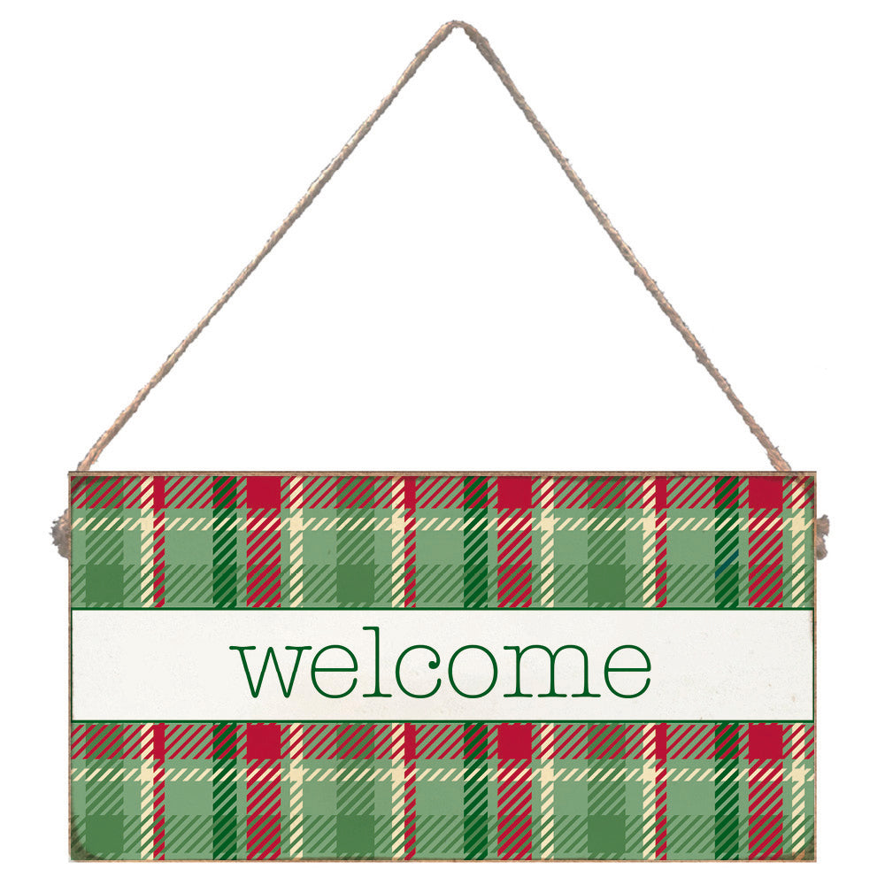 Welcome Christmas Plaid Twine Sign