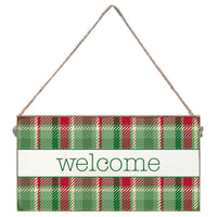 Welcome Christmas Plaid Twine Sign