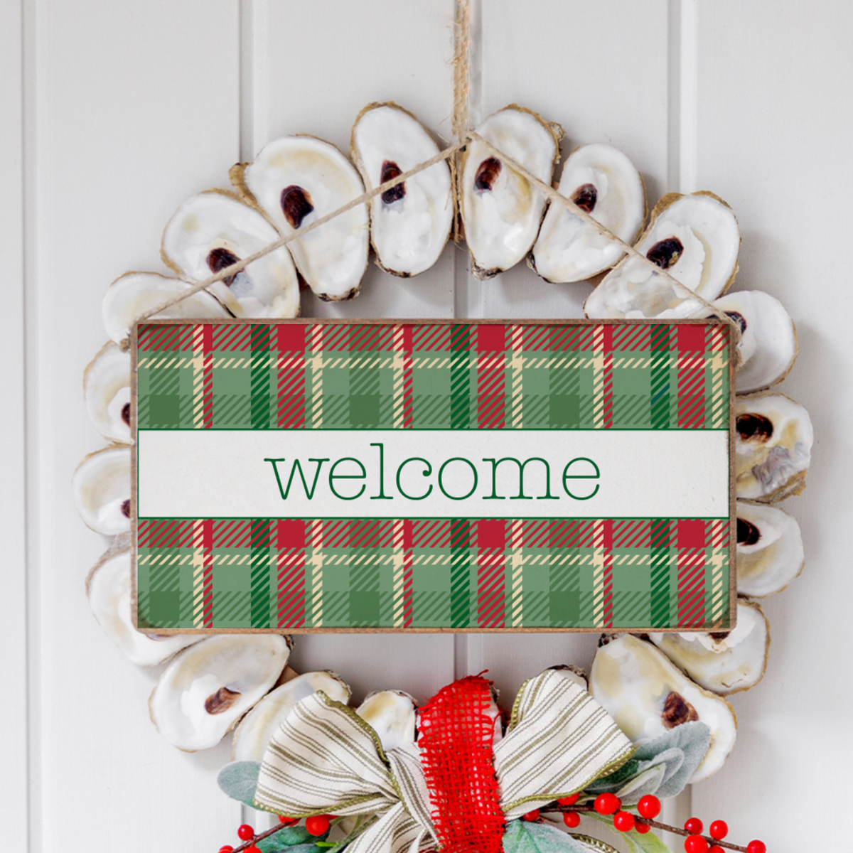 Welcome Christmas Plaid Twine Hanging Sign