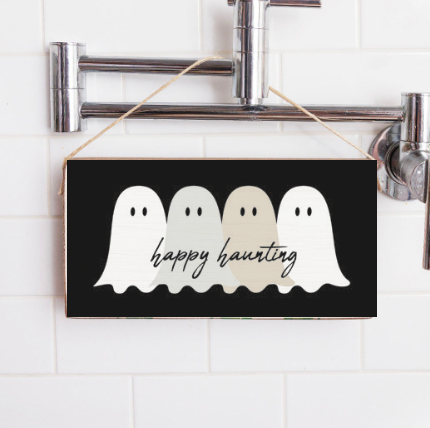 Happy Haunting Ghost Twine Sign