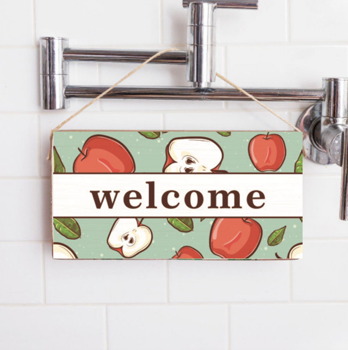 Welcome Apple Twine Hanging Sign