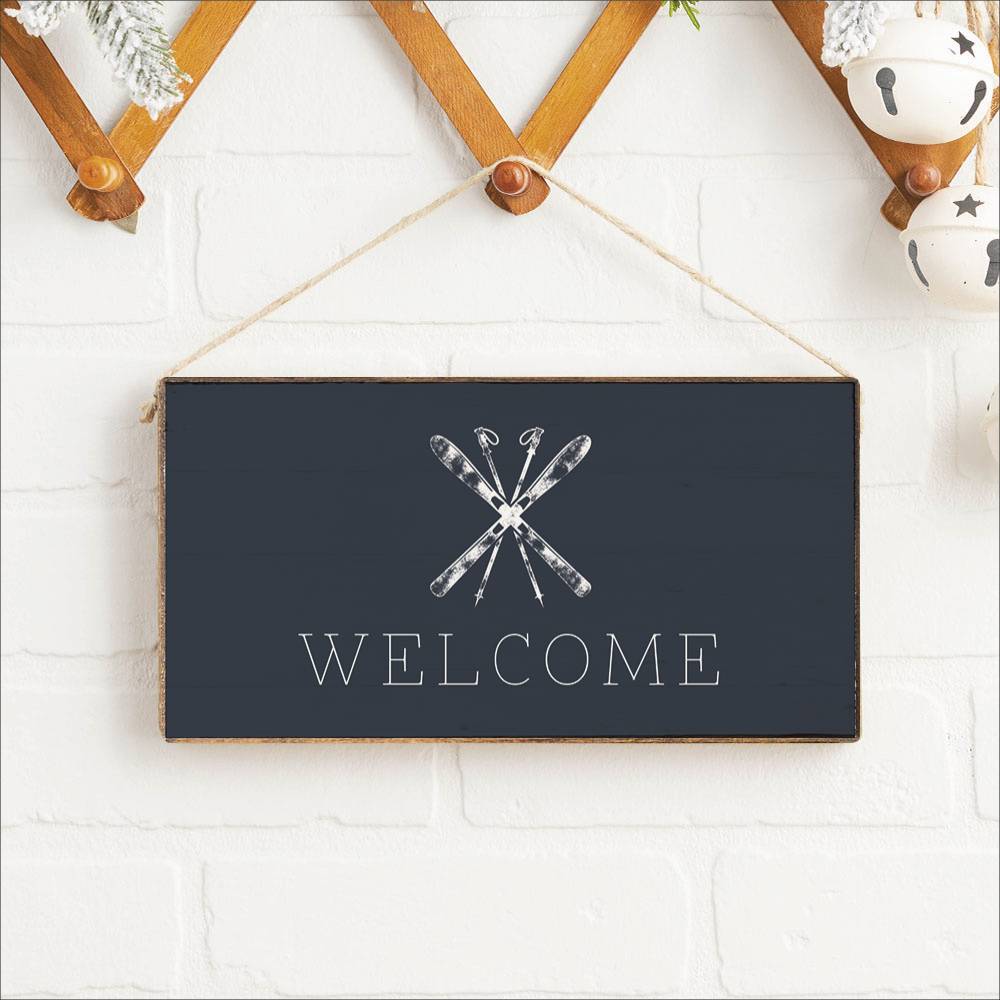 Navy Blue Ski Twine Hanging Sign