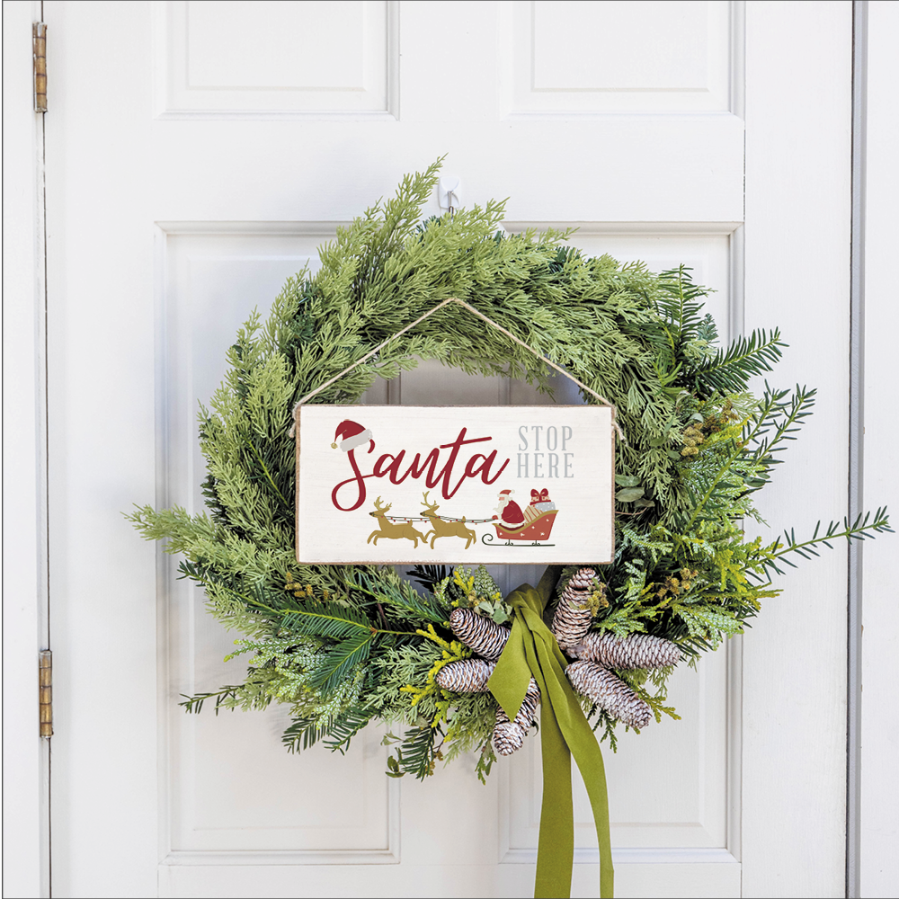 Santa Stop Here Twine Hanging Sign