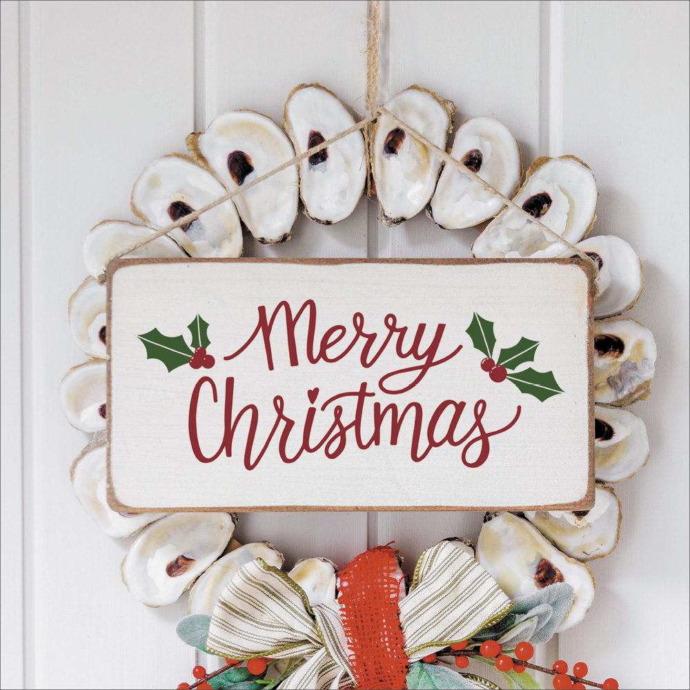 Merry Christmas Holly Leaves Twine Hanging Sign