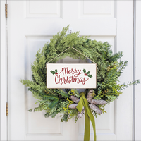 Merry Christmas Holly Leaves Twine Hanging Sign