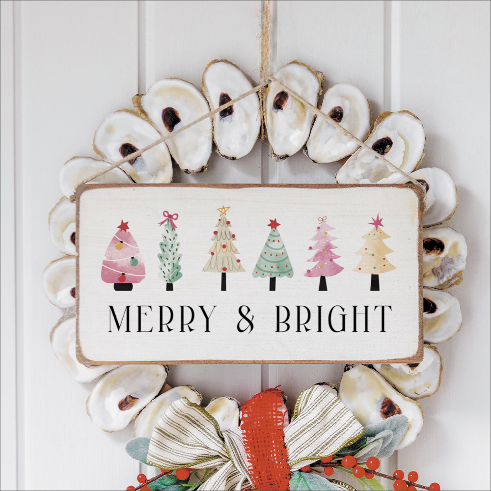 Merry & Bright Festive Christmas Trees Twine Hanging Sign