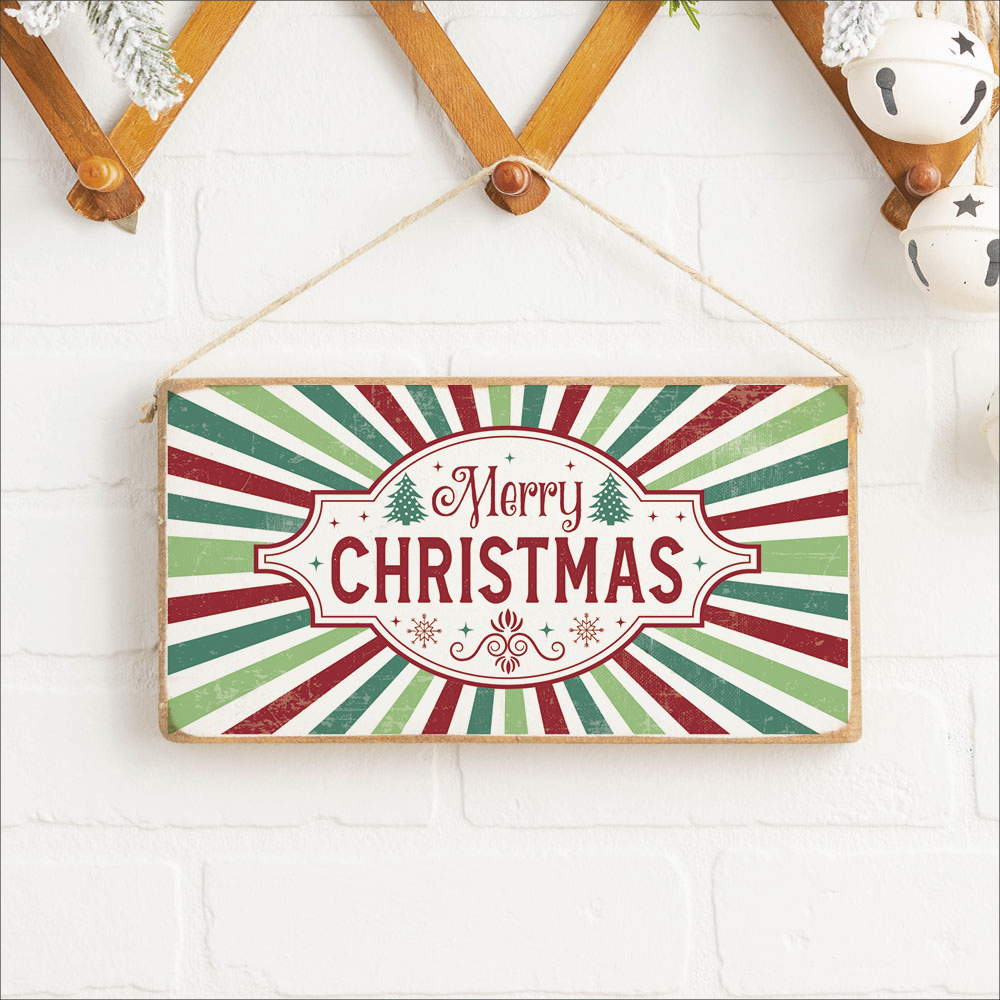 Merry Christmas Festive Stripe Twine Hanging Sign