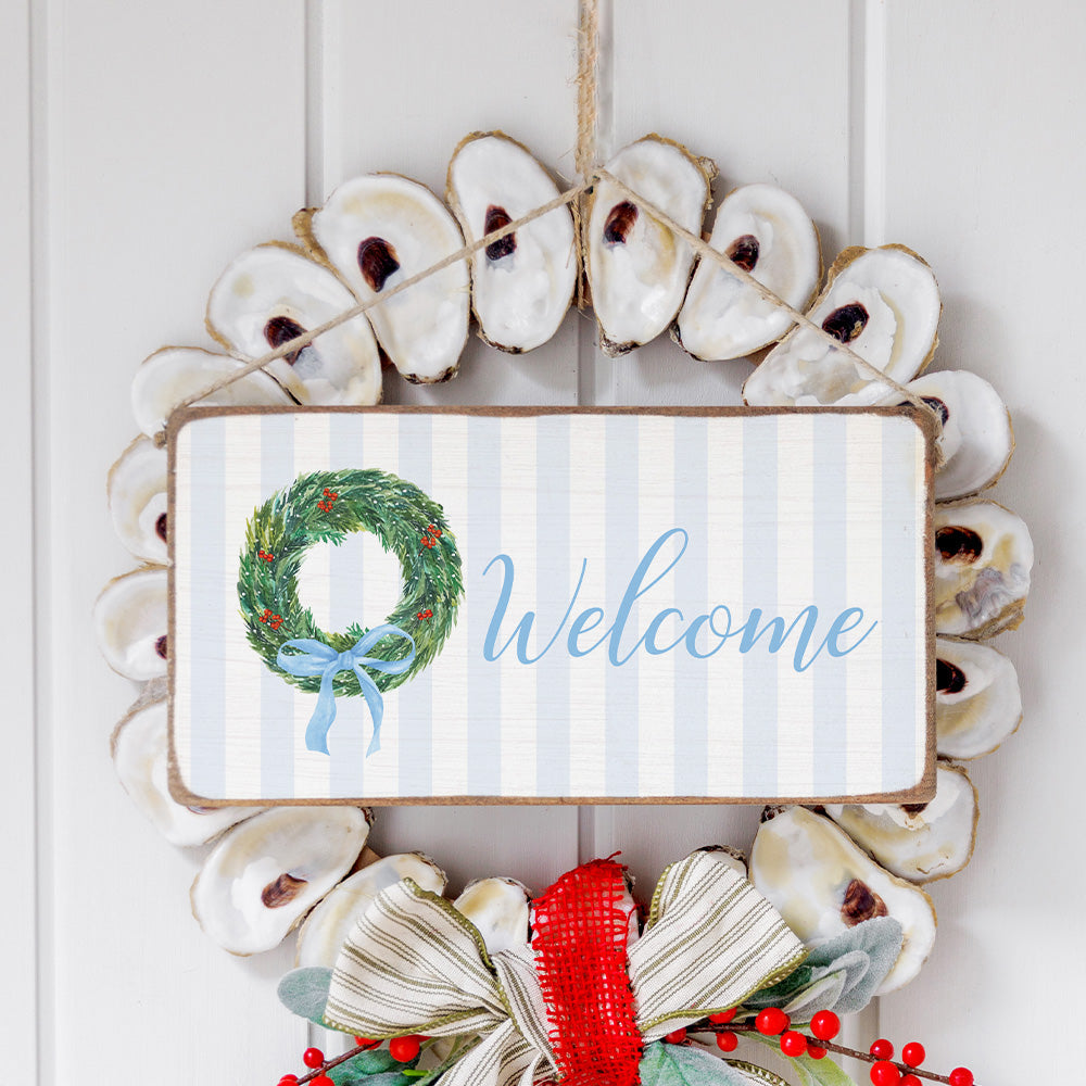 Blue Ribbon Wreath Twine Hanging Sign