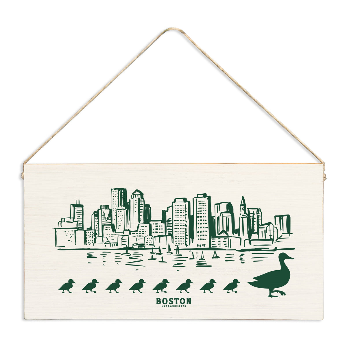 Boston Skyline Ducklings Twine Sign