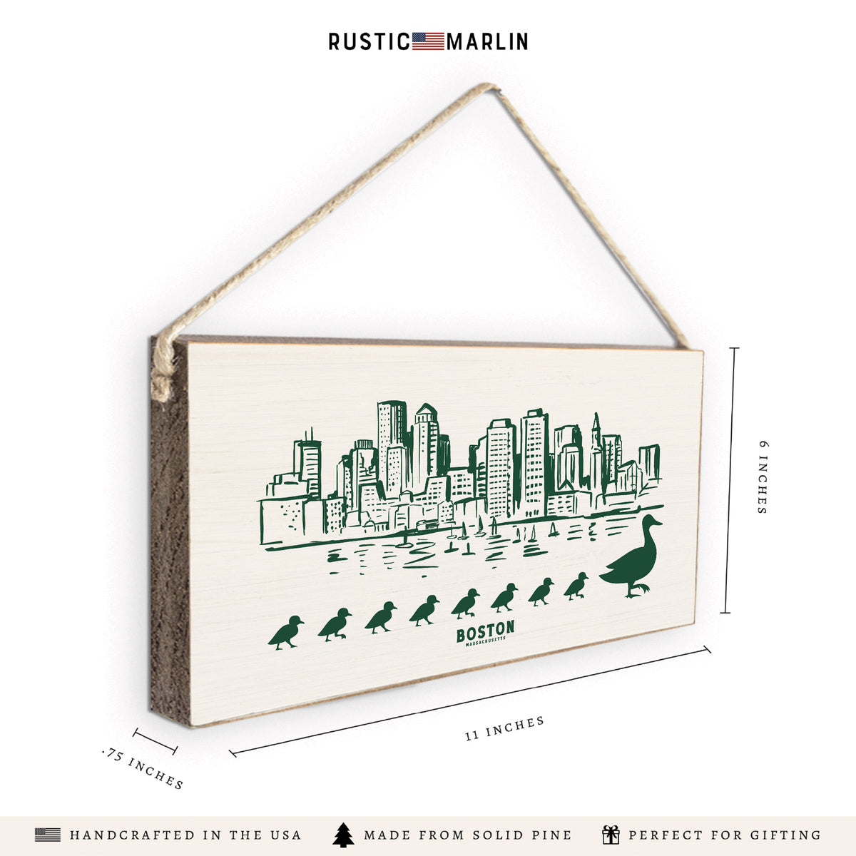 Boston Skyline Ducklings Twine Sign