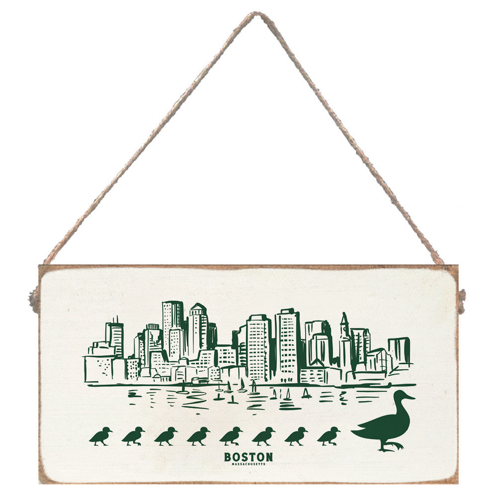 Green Boston Skyline Ducklings Twine Sign