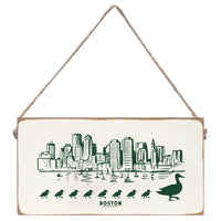 Green Boston Skyline Ducklings Twine Sign