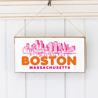 Boston MA Orange and Pink Skyline Twine Sign