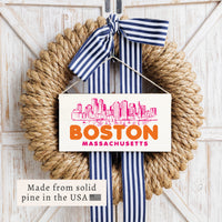 Boston MA Orange and Pink Skyline Twine Sign