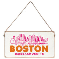 Boston MA Orange and Pink Skyline Twine Sign