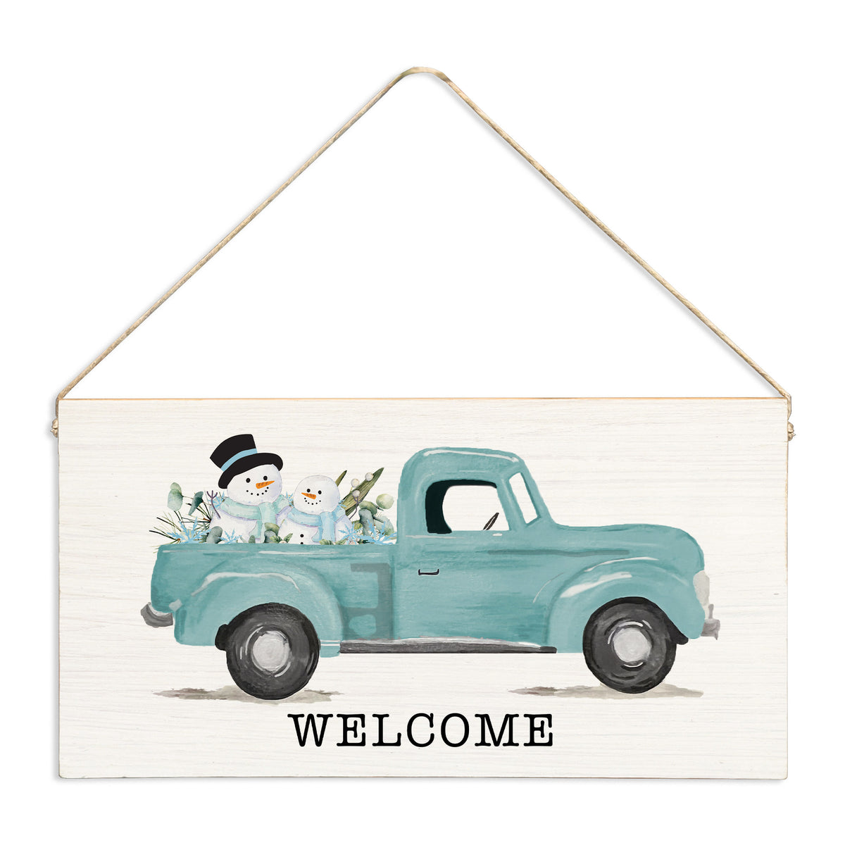 Snowmen Truck Personalized Twine Sign
