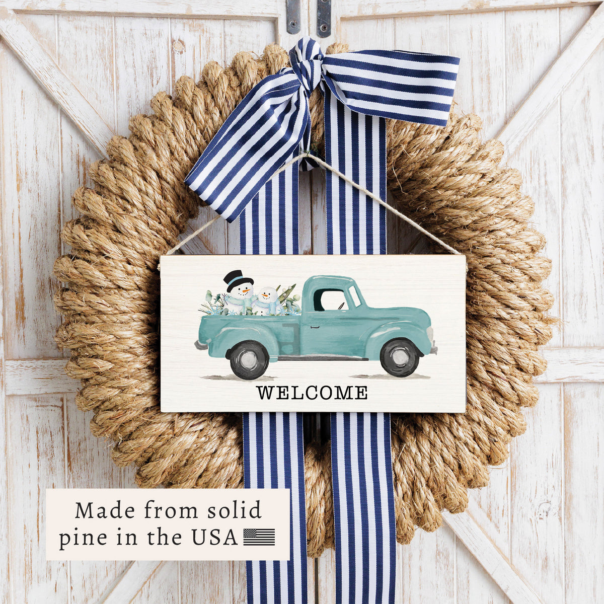 Snowmen Truck Personalized Twine Sign