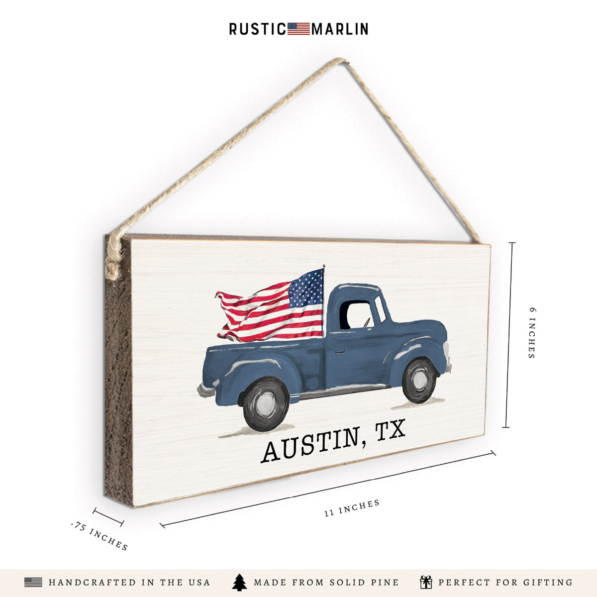 Flag Truck Personalized Twine Sign