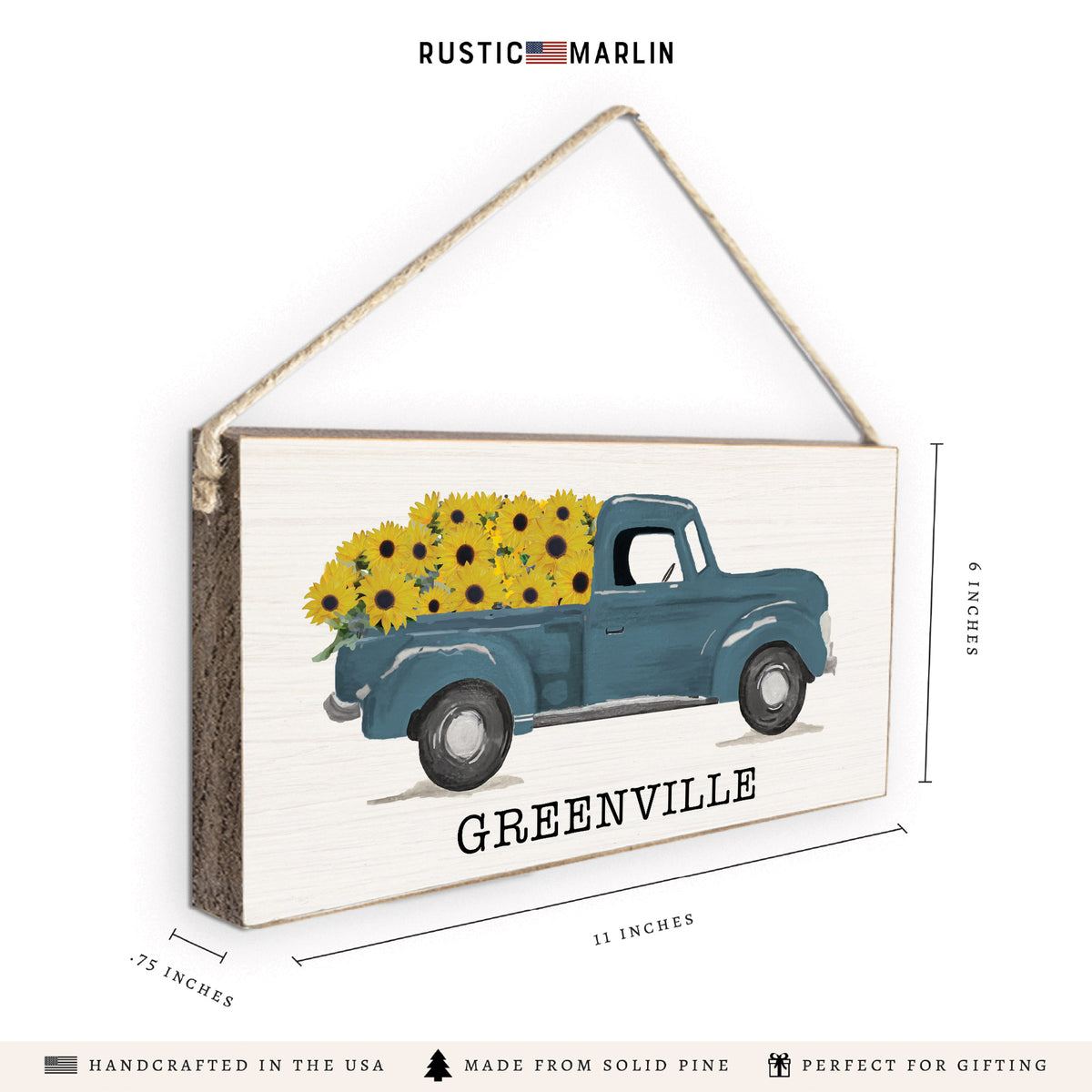 Sunflower Truck Personalized Twine Sign