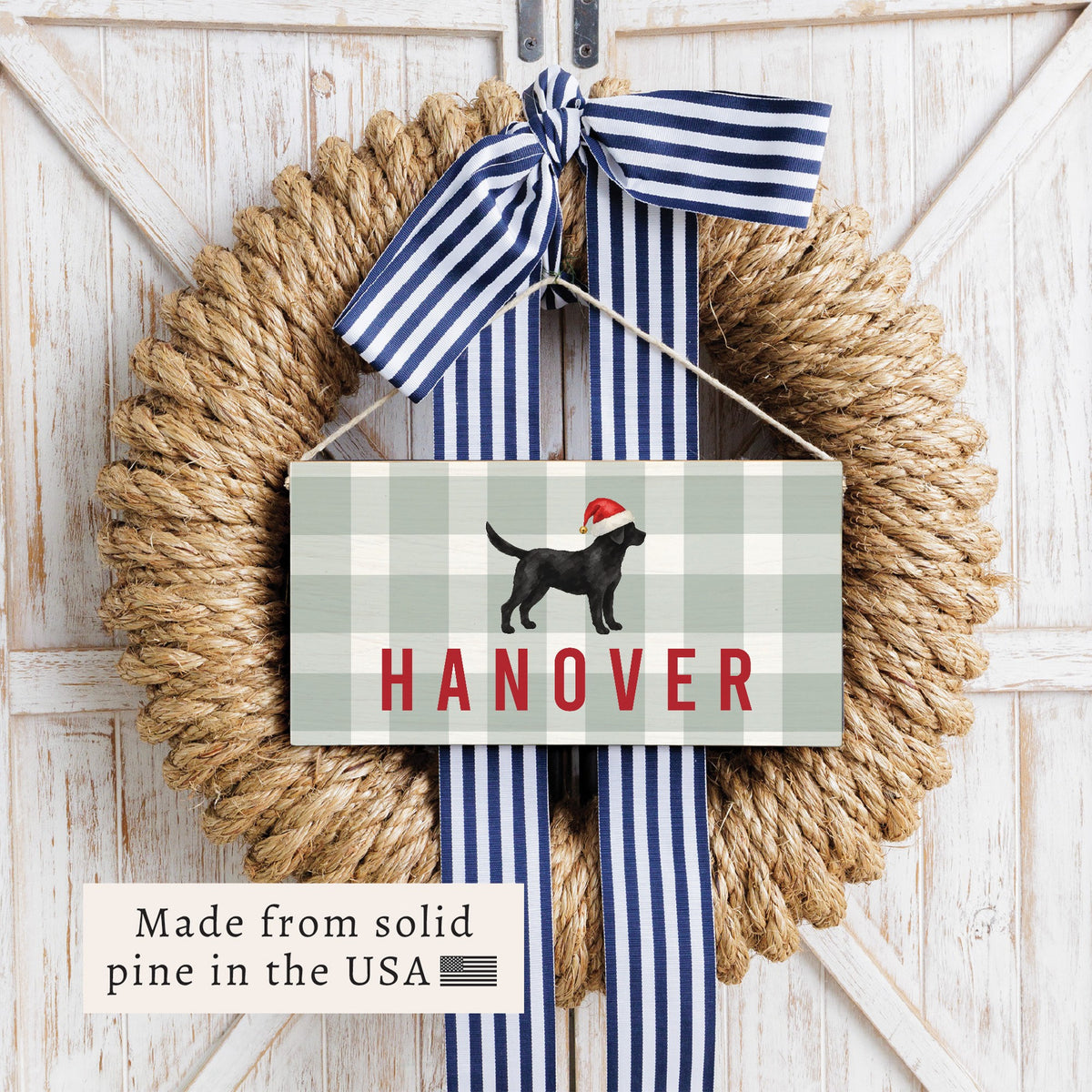 Black Lab Santa Hat Personalized Twine Sign