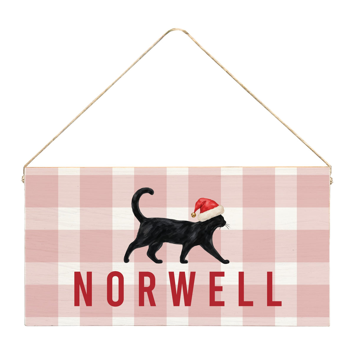 Black Cat Santa Hat Personalized Twine Sign