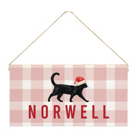 Black Cat Santa Hat Personalized Twine Sign