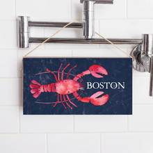 Load image into Gallery viewer, Personalized Navy Lobster Twine Hanging Sign
