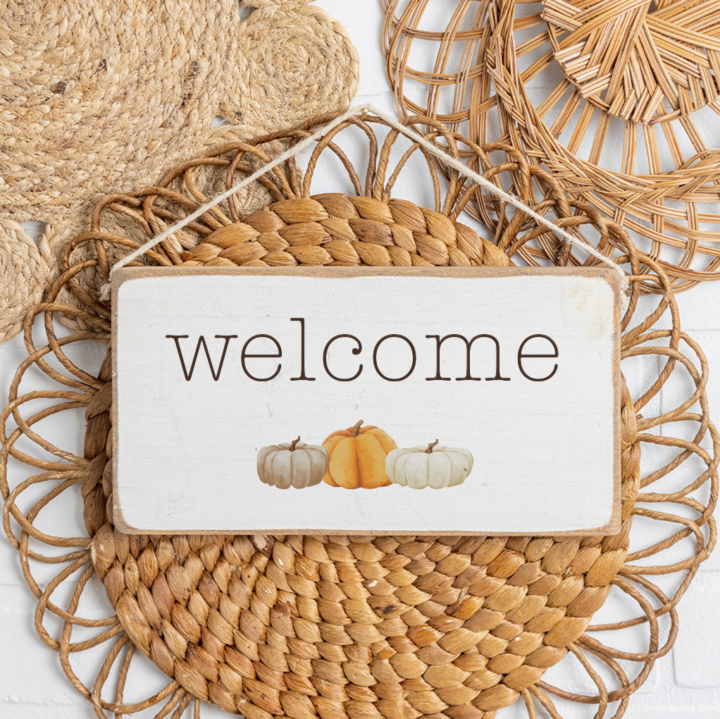 Personalized Fall Pumpkins Twine Hanging Sign