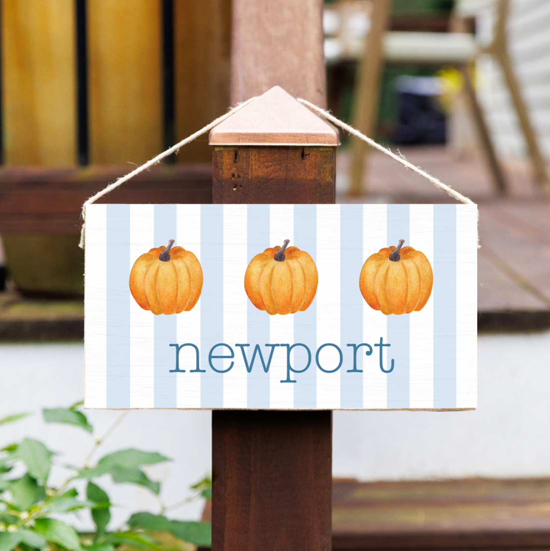 Personalized Preppy Pumpkins Welcome Twine Hanging Sign