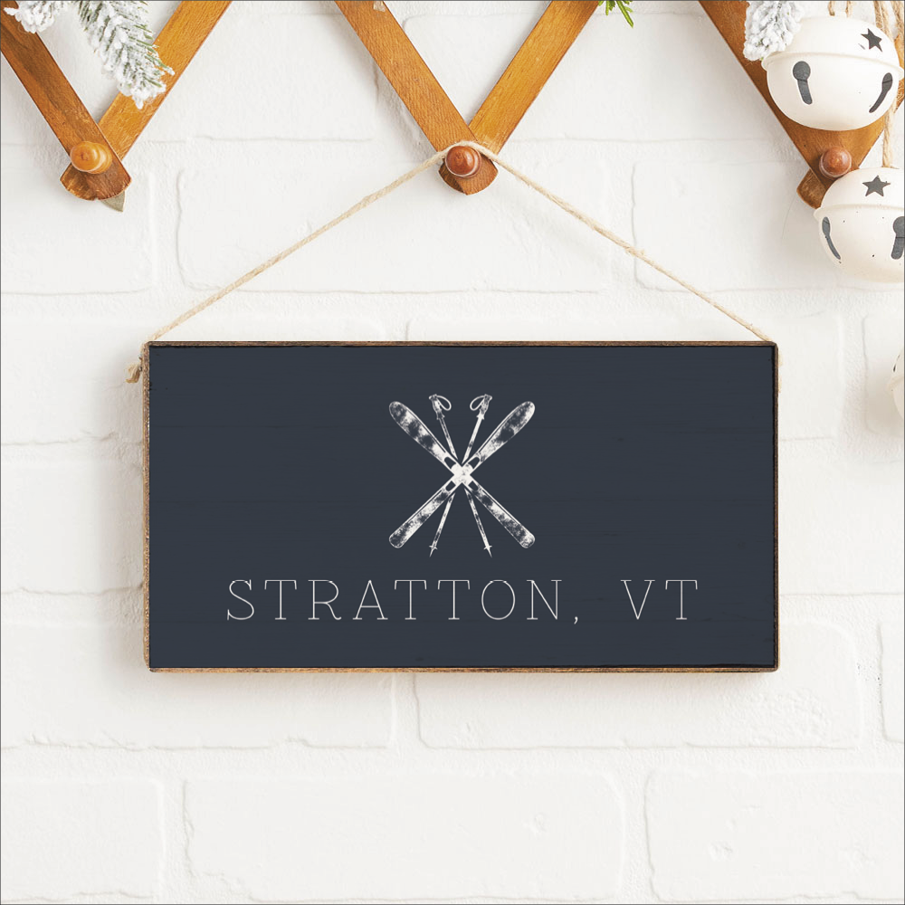 Personalized Navy Blue Ski Twine Hanging Sign