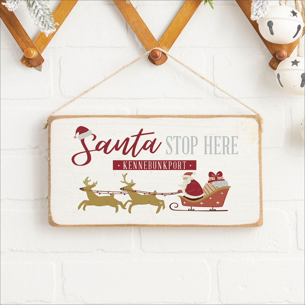 Personalized Santa Stop Here Twine Hanging Sign