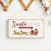 Personalized Santa Stop Here Twine Hanging Sign