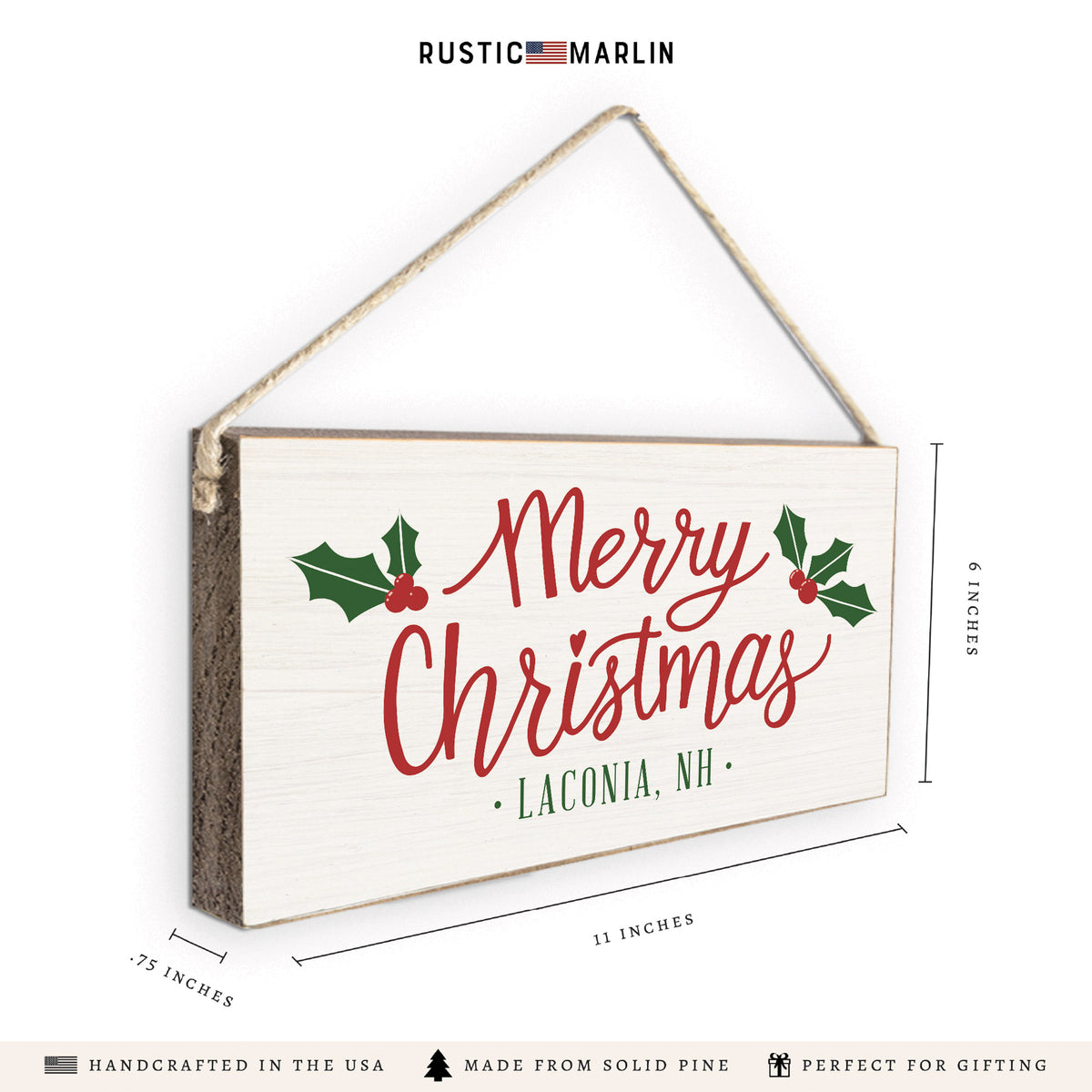 Merry Christmas Holly Personalized Twine Sign